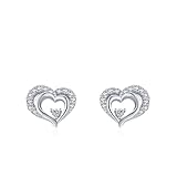 Stfery Pendientes de tuerca de oro para mujer, oro real de 9/14/18 quilates, corazones anidados, moissanita pavé para ella, Unique, Metal, Moissanita