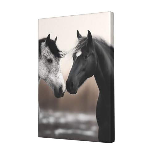 Toile chevaux noirs et blancs LHDGBWC déco murale suspendue 45x30 cm