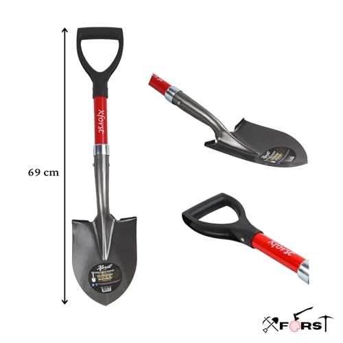 Xforst Spitzhacke + Schaufel als Gartenset für Gartenarbeit, Camping, Wandern, Schneeset und Strand. Gartenwerkzeuge aus Glasfasergriff und Kopf aus geschmiedetem Stahl. Modell X-PF40N & X-S800