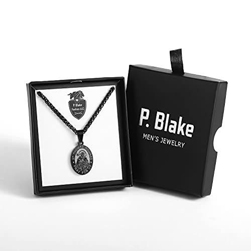 P. BLAKE Oval Saint Christopher/Michael/Joseph/Jude/Virgin Mary/Joseph/Francis/Patrick/Anthony/Benedict/Thomas Necklace for Men Women, Stainless Steel Catholic Patron Pendant with Chain 24 Inches