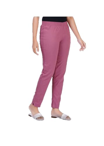 Image of Happy Bunny Cotton Blend Lycra Kurti Pants for Women, Soft 30% Stretch Full Length Trousers with Elastic Waist & Zip Pocket, Ideal for Office, Work, Casual, Home Wear Breathable Slim Fit