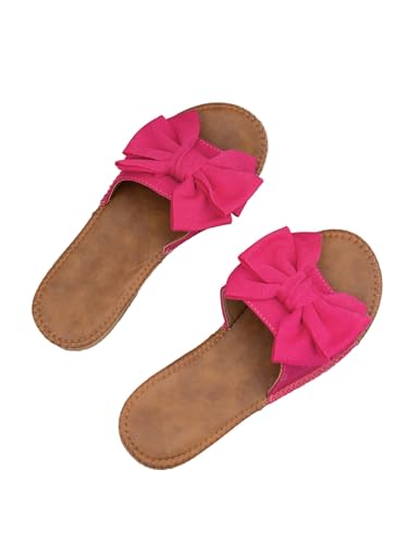 Image of GORGLITTER Women's Bow Flat Sandals Open Toe Slip On Slide Slipper Shoes | Sandals Women Comfortable, Dressy Sandal Women, Y2k Shoes, Dress Slippers for Women, Flats