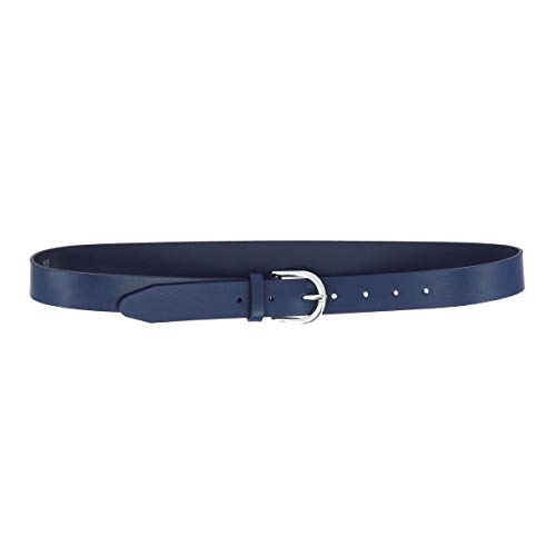 Fashiongen - Women's Belt In Vegetable-Tanned Bull Leather, 3 Cm Wide, Rivoli - Navy Blue (Silver Buckle), 75 Cm (30 In) / Pants Size 27 To 29 #TOP6