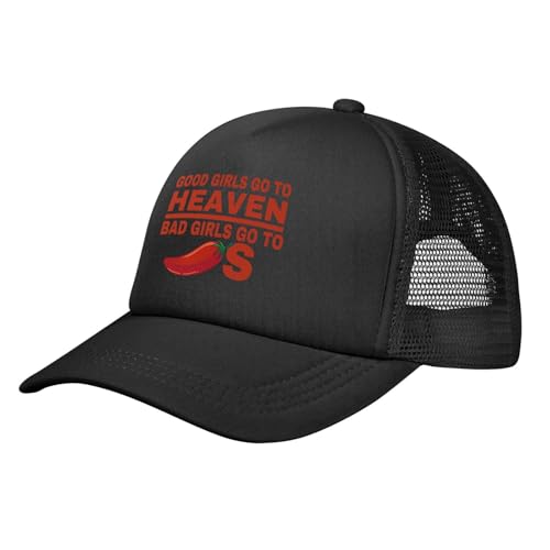 Good Girls Go to Heaven Bad Girls Go to Chilis Mesh Cap Trucker Hat Black