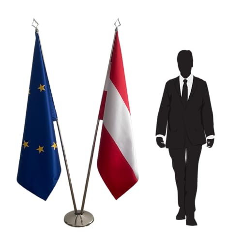 Drapeaux Union Européenne et Autriche en inox haut de gamme pour intérieur