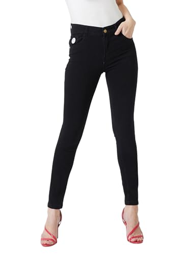 Image of Miss Chase Women's Skinny High Rise Cropped Length Fringe Detailing Stretchable Denim Jeans