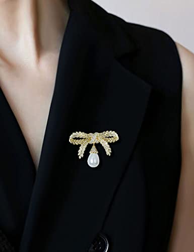 Image of Elegant Love Bow Brooch Micro Pave Cubic Zirconia Bowknot Wedding Bride Mother Brooch Pin Ribbon Shape Jewelry Brooch Breastpin