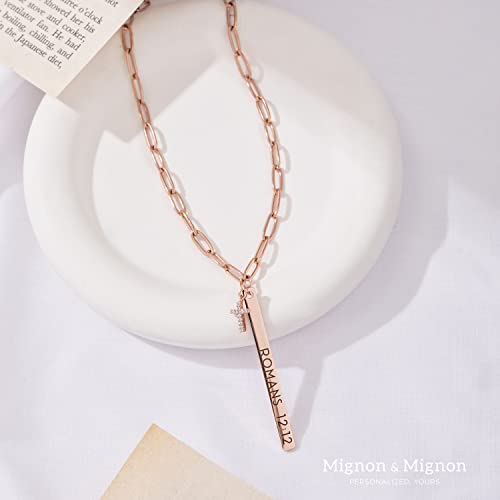 Personalized Christian Necklace For Women Religious Gifts Customized Engraved Bible Verse Pendant Jewelry Gold Cubic Cross Necklace Paper Clip Chain Necklace For First Communion Gift -P-13N-Bc #TOP2