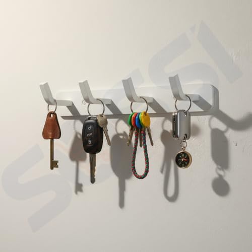 Image of SOSSI 4-Pin Cloth Hanger, Wall Mounted Hook Rail with 4 Hooks for Bathroom, Kitchen, Key Holder, Cloth-Towel Hanger, Robe Hooks Pack of 2 (White Finish)