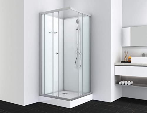 Sanotechnik Komplettduschkabine FORTE 1 80×80×203cm – Eck-Komplettdusche | 4 mm ESG-Sicherheitsglas, Einhebelmischer, Handbrause, Glasablage, schmale Designs, PS14