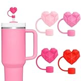Whaline 4Pcs Valentine's Day Straw Cover Cap Diamond Love Heart Reusable Silicone Straw Topper Red Pink 10Mm/0.4Inch Straw Tip Lid Protector For 30/40Oz Tumbler Cup Accessories