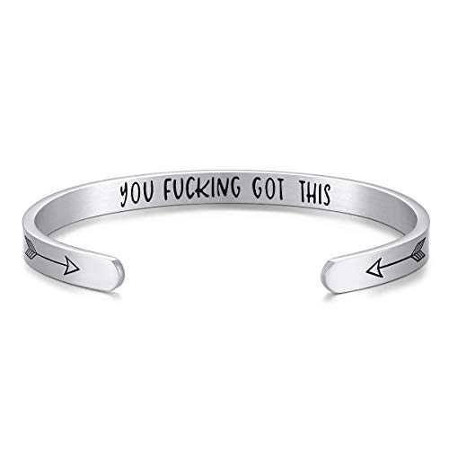 Inspirational Bracelet for Women Cuff Bangle Mantra Quote Stainless Steel Engraved Motivational Jewelry Best Friend Sister Gift