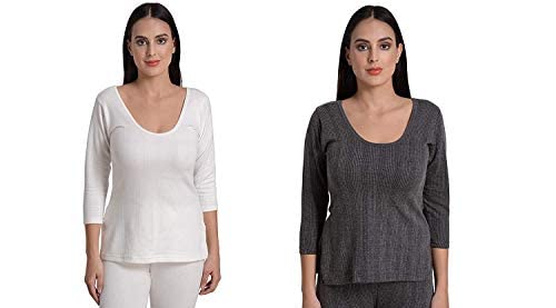 ELEG & STILANCE Women Ladies Girl Winter Wear Top Full Sleev Thermal Soft & Silk White Colour Combo Grey & White Size (32 Till 44)