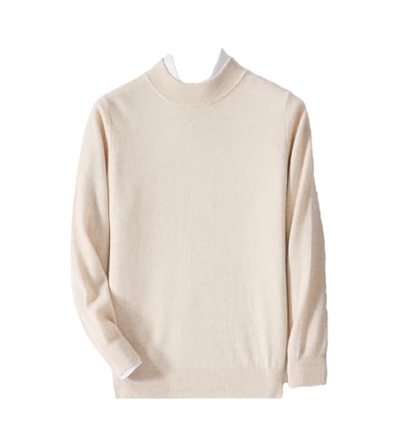 Men Merino Wool Sweater Spring Autumn Half High Collar Pullovers Sweater Long Sleeve Soft Knit Tops Beige