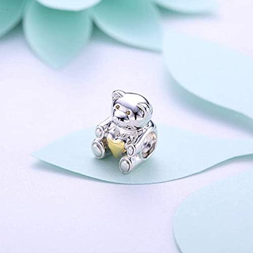 BOLENVI Gold Heart Teddy Bear 925 Sterling Silver Pendant Charm Bead For Pandora & Similar Charm Bracelets or Necklaces - Image 3