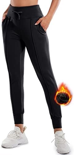 Ewedoos Fleece Lined Pants Women Water Resistant Joggers with Pockets Warm Thermal Sweatpants for Womens Hiking Running Black