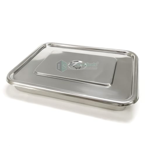 Image of IS IndoSurgicals Stainless Steel Instrument Tray with Cover, Deluxe Quality (1, 18 inchX12 inchX2 inch)