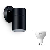 Philips Hue Kylis Wandleuchte für Außen Abwärts (Schwarz) - Außenleuchte - GU10 - Warmweiß Licht - Inkl. Hue Dimmer Switch - Hue White