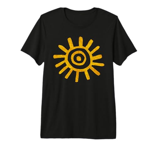 Paleo Sun Design Petroglifo Símbolo Sol Dorado Camiseta Premium