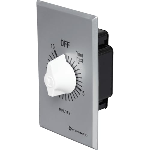 Intermatic FF15MC 15-Minute Spring Loaded Wall Timer SPST No Hold - Enhance Energy Efficiency with Universal Compatibility - Automatic Timer for Effortless Control, Brushed Metal Finish
