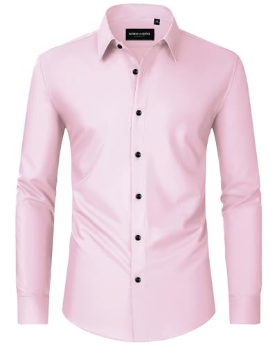 Image of Alimens & Gentle Men's Dress Shirts Long Sleeve Wrinkle Free Stretch Business Casual Wedding Button Down Shirt