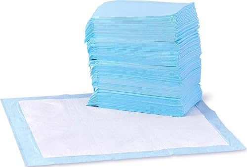 Image of Amazon Basics Leak-Proof Dog and Puppy Potty Training Pee Pads with Quick-Dry 5-Layer Super Absorbent Design for Housebreaking, Regular Size 22x22", Blue & White, 150 Count