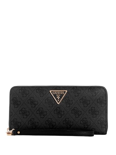 Guess Laurel Grand Portefeuille zippé pour Femme Taille Unique, Logo Charbon, Taille Unique