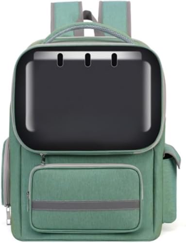 DancJulieメッシュ窓付きの猫犬用リュック。小型犬や猫に最適です。折りたたみ式で軽量、シートベルトに取り付け可能。旅行、キャンプ、ドライブ、旅行、災害時の対応に便利です。 (グリーン)