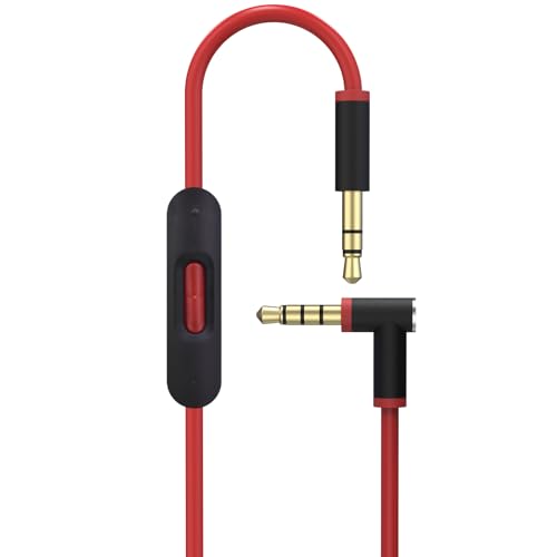 Toxaoii - Cable de audio de repuesto con micrófono en línea y control compatible con auriculares Beats Solo 2/Solo 3/Studio 3/Pro/Detox/inalámbrico/Mixr/Ejecutive/Pill (negro/rojo)