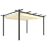 Outsunny Pérgola de Jardín 4x3 m con Techo Retráctil, Crema