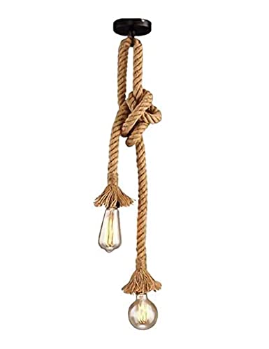 Vecys Lámpara Colgante de Doble Cabezal en Cuerda de Cáñamo Lampara Techo Cuerdas Lapara de Cuerda Lampara Cuerda Vintage para Cafeterías, Restaurantes, Bares, etc. (60 CM)