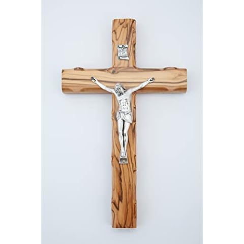 Olive Wood Crucifix Cross (10 Inch) - Wall Hanging Home Décor, Wood Christian Blessing Sturdy Cross From the City of Truth, Jerusalem – By Olive Wood Gifts Shop, Grain, 10’’ Crucifix Cover