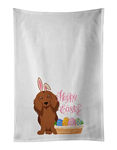 Caroline's Treasures WDK5002WTKT Longhair Red Dachshund Easter White Kitchen Towel Set of 2 Dish Towels Decorative Bathroom Hand Towel for Hand, Face, Hair, Yoga, Tea, Dishcloth, 19 X 25, White