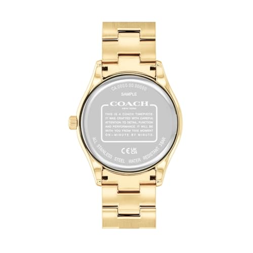 Image of Coach Brooks Qtz Basic Black Round Dial Unisex Watch|Ionic Plated Thin Gold Steel & Crystals Material|Gold Color Band - 14400035