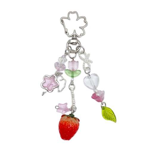 COPLKY Keychain Strawberry Keychain Charm Bag Ornaments Acrylic Alloy Strawberry Backpack Pendant for Fashion Lover