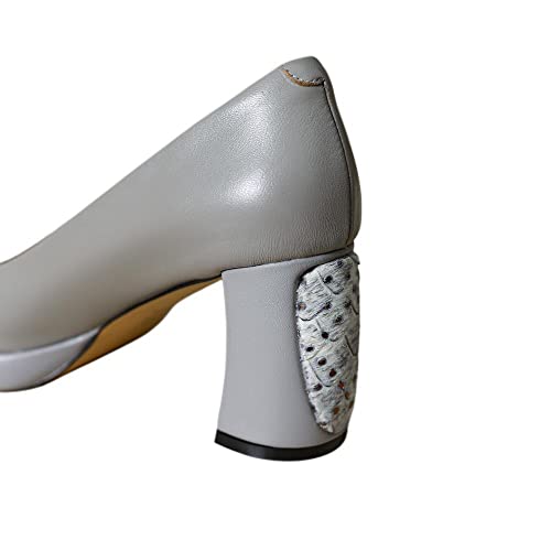 TinaCus Handmade Women's Patchwork Leather Square Toe Rhinestone Slip On High Block Heel Dress Pumps3