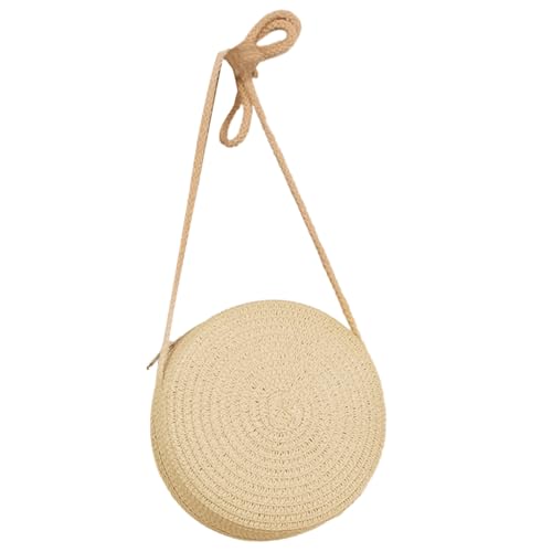 Shoulder Bag Solid Color Handwoven Crossbody Bag for Women Girl Round Beach Bag
