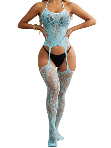 Buitifo - Buitifo Lingerie résille pour femme - Combinaison sexy - En dentelle - Nuisette, bleu clair, taille unique
