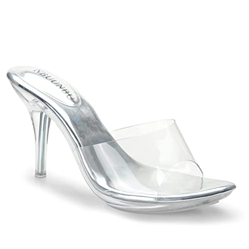 NBUUNBU Silver Clear Heels For Women Dress Shoes Transparent Strap Sexy Stilletos Heels Open Toe High Silver Heeled Sandals Pump Mules4