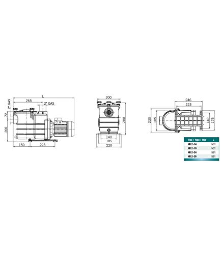 Bomba para Piscina Compatible PSH ND.2-19M monofásica 1CV 230V 50Hz