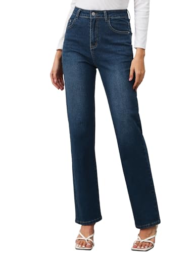 AMPOSH Women’s High-Rise Straight Leg Jeans - Comfortable Stretch Denim Classic Fit Casual & Work Pants