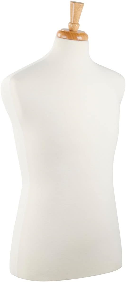 SSWBasics Male Off-White Jersey Suit Form - Includes Base, Form, and Finial - Size 38 (Shoulder 18" Chest 37 1/2" Waist 34" Hips 40" 29"H) - Base Adjusts from 33.5” to 42” - Pinnable Jersey Suit Form,