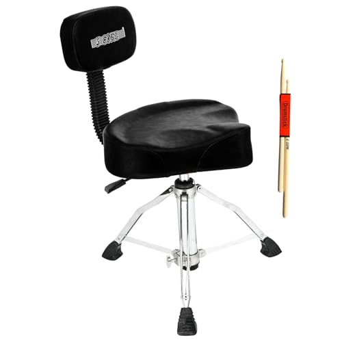 5 CORE Drum Throne 4' Padded Guitar Stool w Backrest Airlift Adjustable 18-24' Drummer 441Lb...
