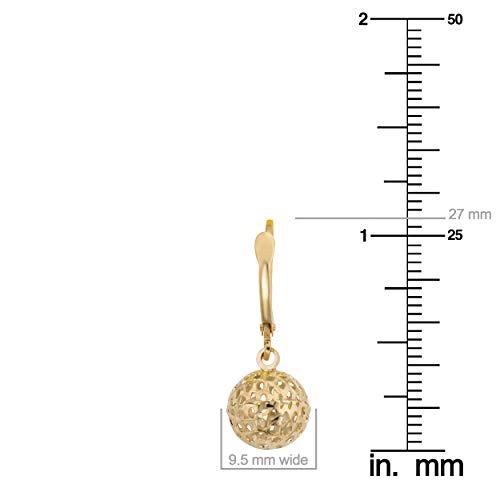 10K Yellow Gold Diamond-Cut Pierced Ball Leverback Earrings #TOP3