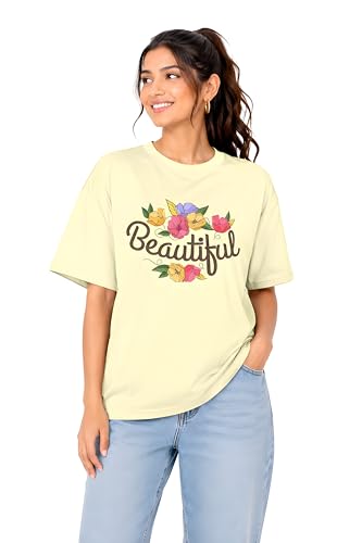 Image of Amazon Brand - Anarva Women Oversized Graphic Printed T Shirt 100% Cotton Drop Shoulder Loose Fit Baggy Casual Tshirt for Girls