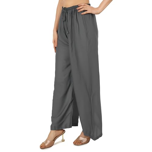 Image of Women's Rayon Palazzo Pants | Solid Color Wide Leg Trousers in 18 Shades | Elastic Waist Casual Bottoms XS-7XL | Comfortable