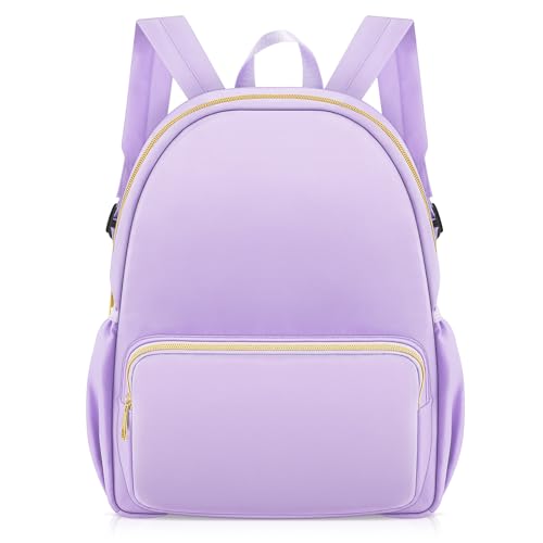 Cunno 1 Piece Nylon Backpack Kids School Backpack for Toddler Girls Boys Plain Waterproof Preppy Bookbags Travel for Student (Purple)