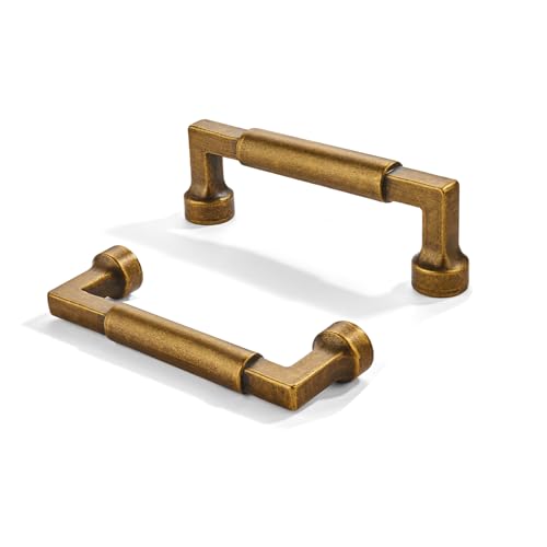 CABDM 10 Pack 3 Inch Hole Center Antique Brass Cabinet Pulls-Heavy Duty Solid Cabinet Handles for cabinets Dressers Kitchens Handles Bathroom cabinets