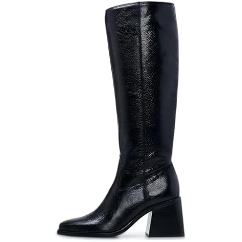 VOMIRA Knee High Boots Women Wide Calf Boots for Women Square Toe Tall Boots Chunky Heel Leather Long Boots Winter Fall Boots Black Boots for Women Cover