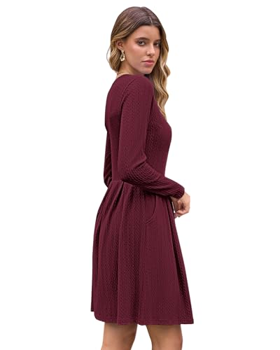 AUSELILY Long Sleeve Dress Women 2025 Crew Neck Fall Dresses Casual Knee Length Dress with Pockets3